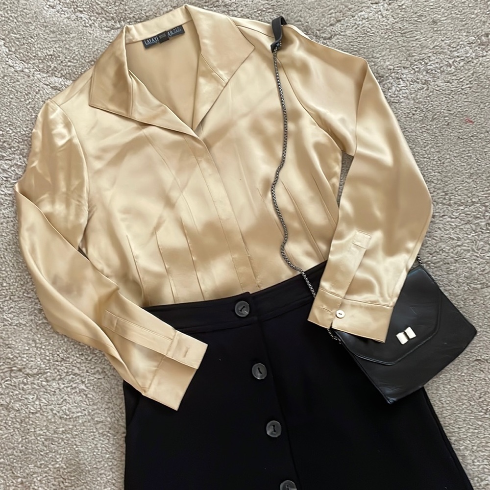 Lafayette 148 Gold Silk Button-Down Blouse Size 6